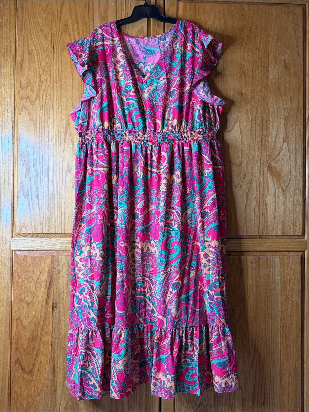 SHEIN curve plus Pink Paisley Ruffle-Sleeve dress NWOT size 28 30 plus